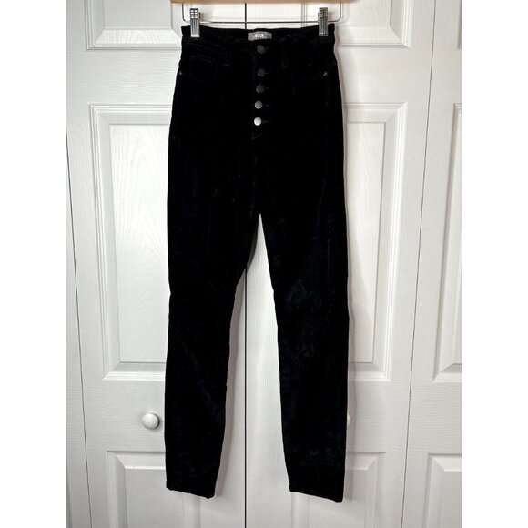 DL1961 Chrissy Ultra High Rise Black Velvet Button Fly Jeans Women's Size 24 - Picture 3 of 11